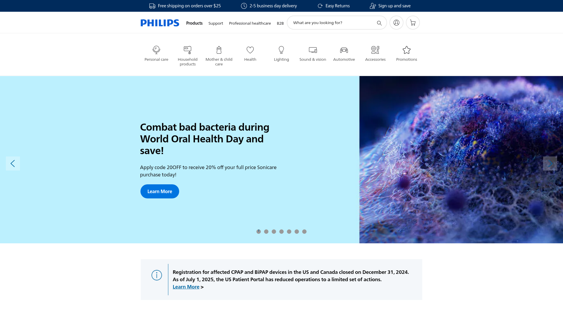 Philips website homepage